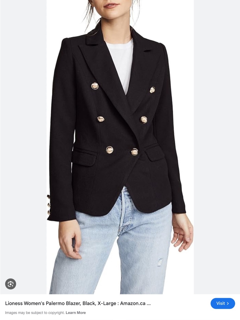 Lioness Black Double-Breasted Blazer with Gold Buttons